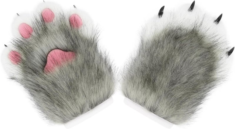 hbbhml Faux Fur Plush Furry Cat Claw Gloves Fursuit Animal Fox Paws Mittens Halloween Cosplay Costume Accessories for Adult - Image 5